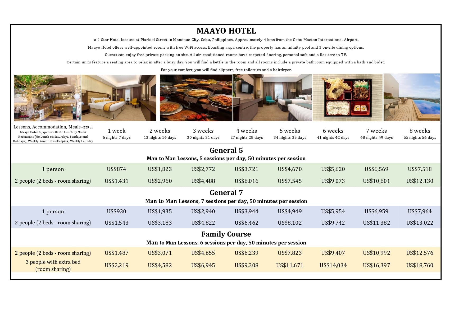 Howdy English Academy 2026 price list — マアヨホテル 料金表